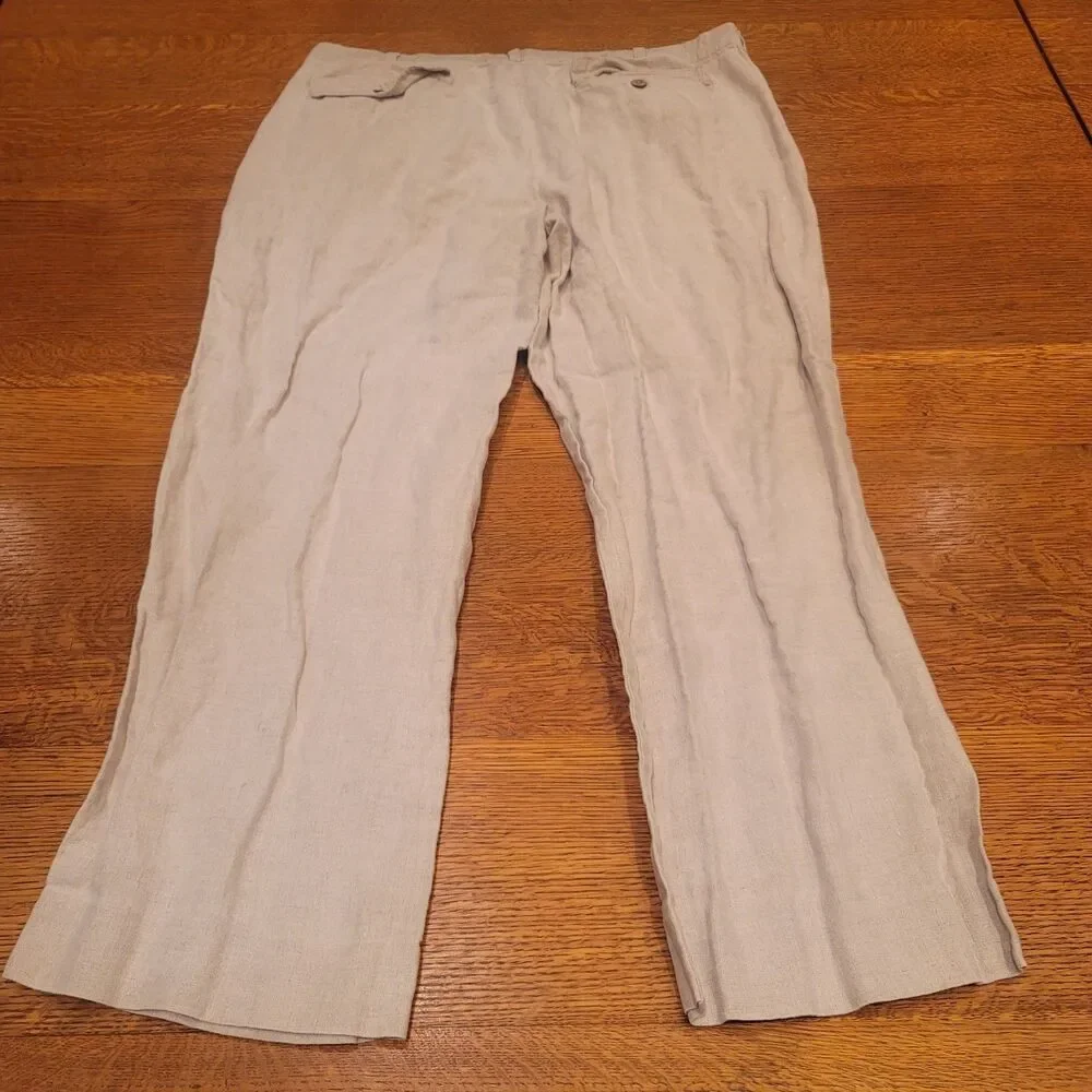 Cubavera 100% Linen Beige Dress Pants Flat Front Classic Men's 38X30